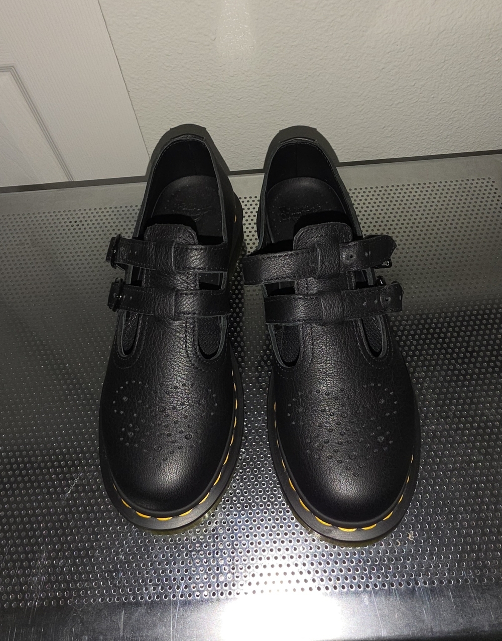 Dr Martens Mary Jane Shoes with Yellow Stitching